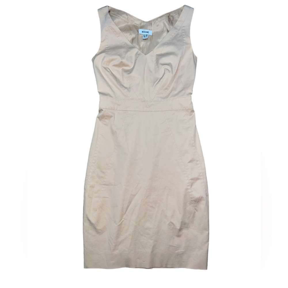 Moschino tan beige fitted sheath dress with exposed stitching‎